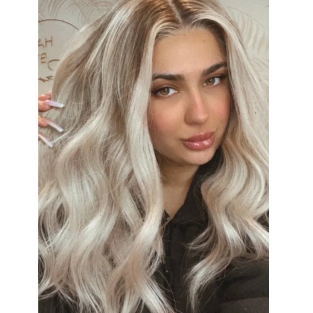 NEW WIG 100% Human Hair Icy Platinum Money Piece & Ashy Blonde Shaded Root